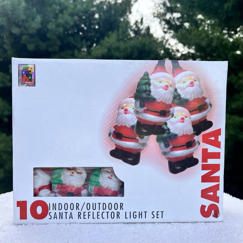 Vintage Christmas Santa String Lights 10 Light Set Tested Working w Box